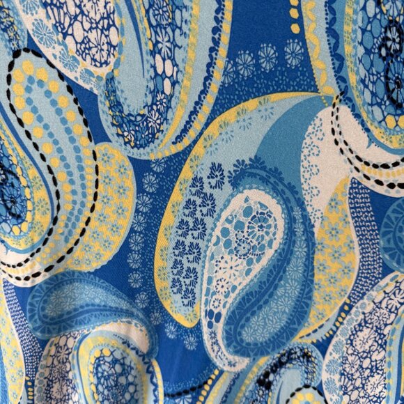 Pappagallo Blue Paisley‎ Jersey Stretch 3/4 Sleeve Dress Size L - Picture 2 of 7